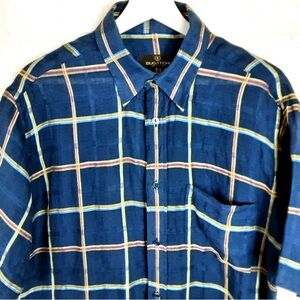 Bugatchi Large LINEN Short Sleeve Pocket Button Down Shirt Light Cool